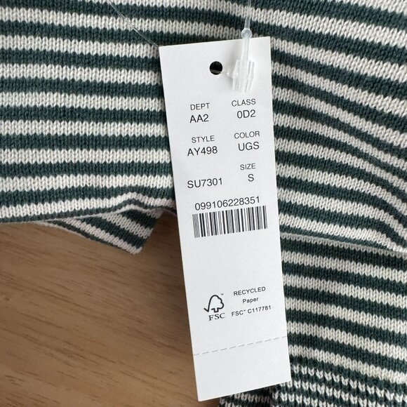 J. Crew Cotton Split Hem Sweater Men Small Green White Striped NWT TP-3500 - Picture 7 of 10